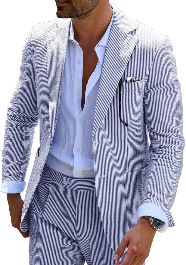Summer Striped Seersucker 2 Piece Suits