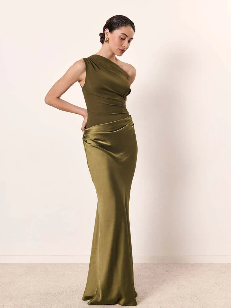 Amber - One-shoulder satin maxi dress