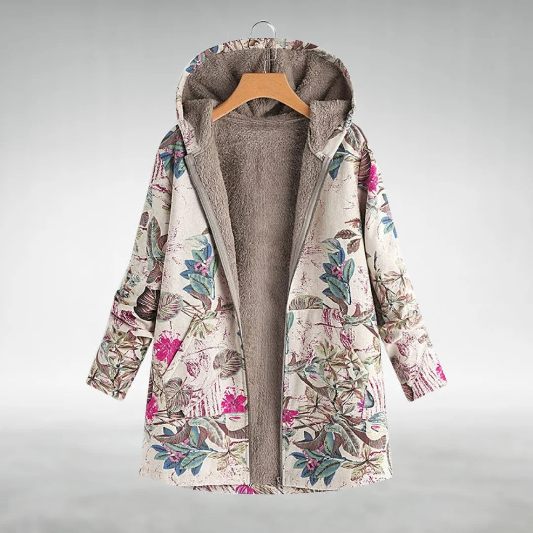Fleur | Floral Hooded Fleece Coat
