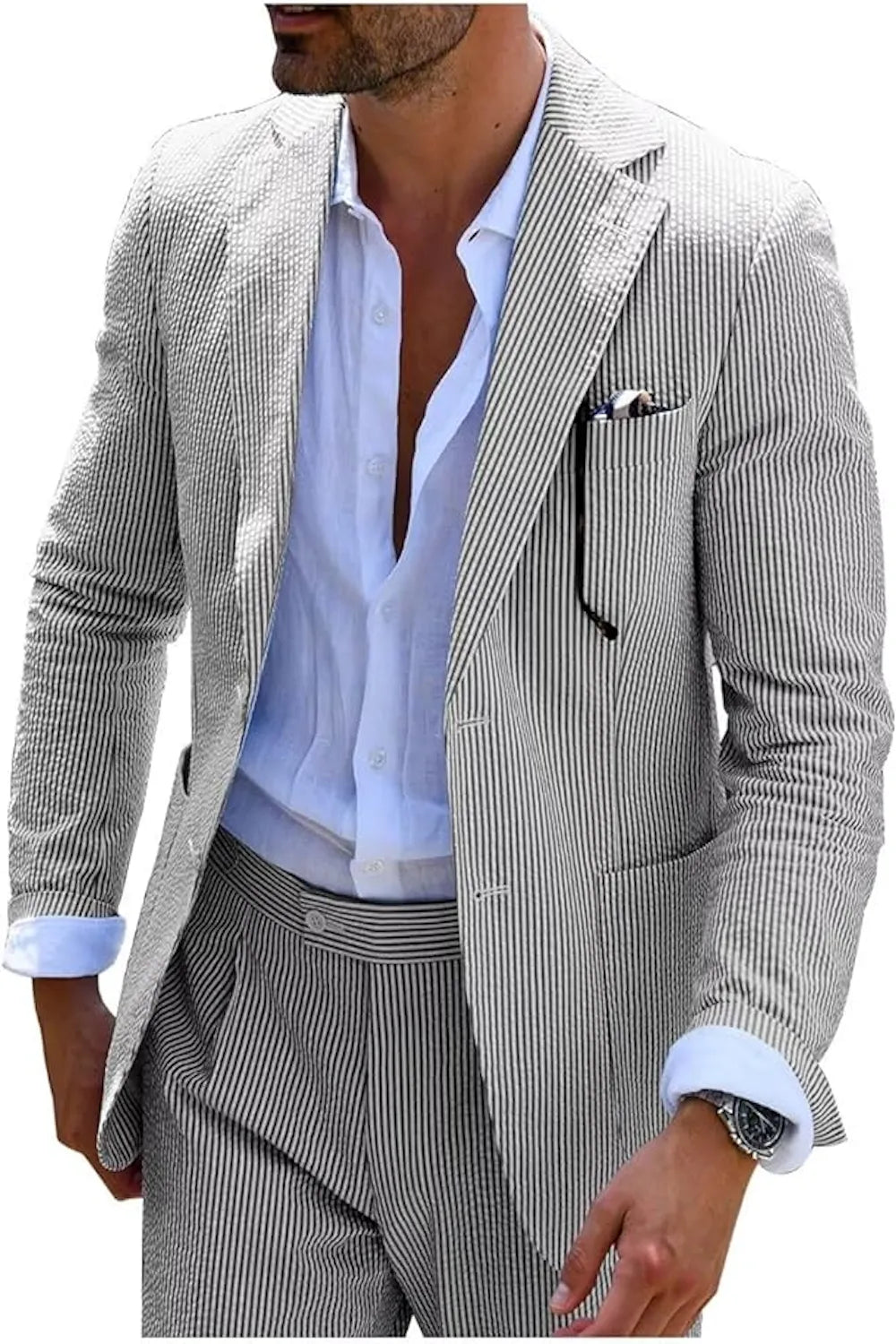 Summer Striped Seersucker 2 Piece Suits