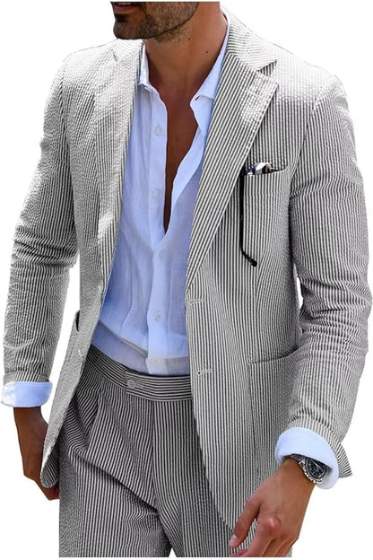 Summer Striped Seersucker 2 Piece Suits