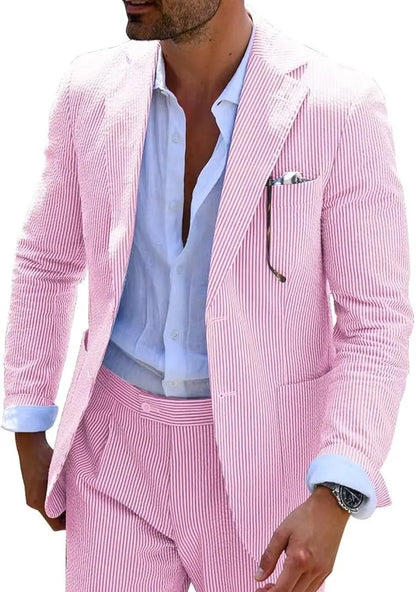Summer Striped Seersucker 2 Piece Suits