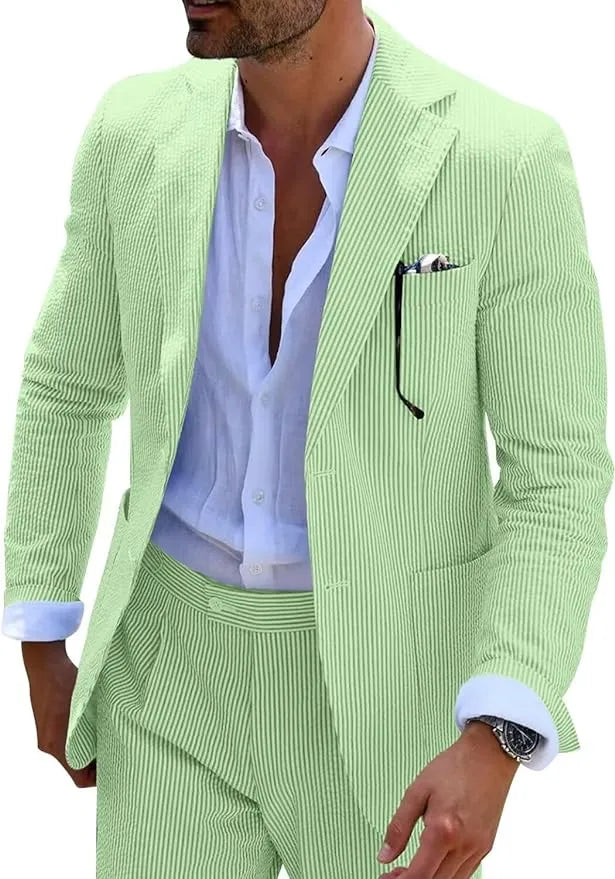 Summer Striped Seersucker 2 Piece Suits