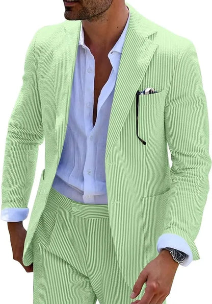 Summer Striped Seersucker 2 Piece Suits
