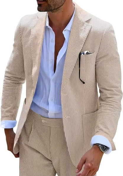 Summer Striped Seersucker 2 Piece Suits
