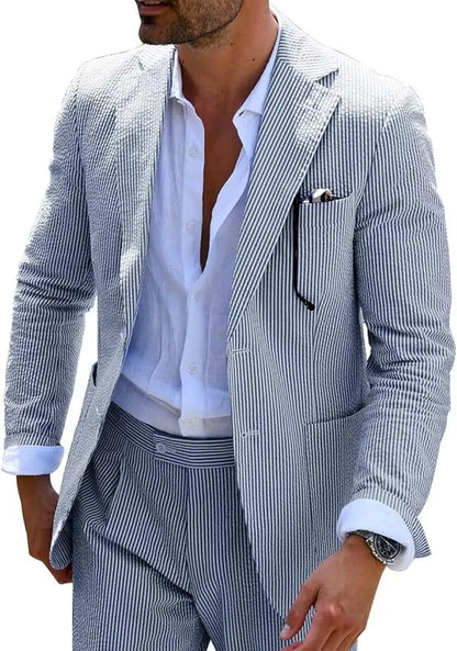 Summer Striped Seersucker 2 Piece Suits