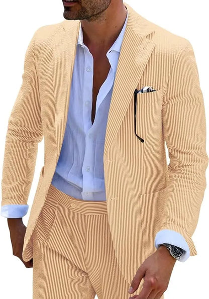 Summer Striped Seersucker 2 Piece Suits