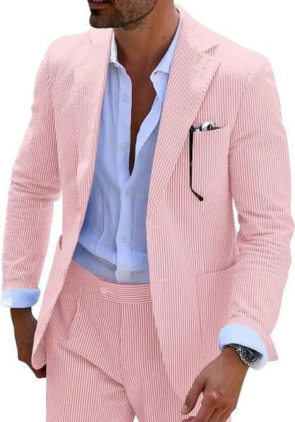 Summer Striped Seersucker 2 Piece Suits