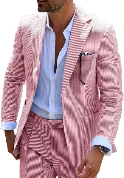 Summer Striped Seersucker 2 Piece Suits