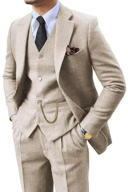 Men's Retro Tweed Herringbone 3 Piece Suit