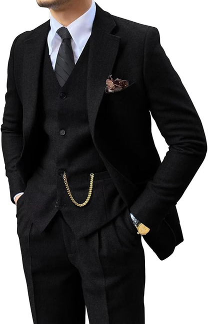 Men's Retro Tweed Herringbone 3 Piece Suit