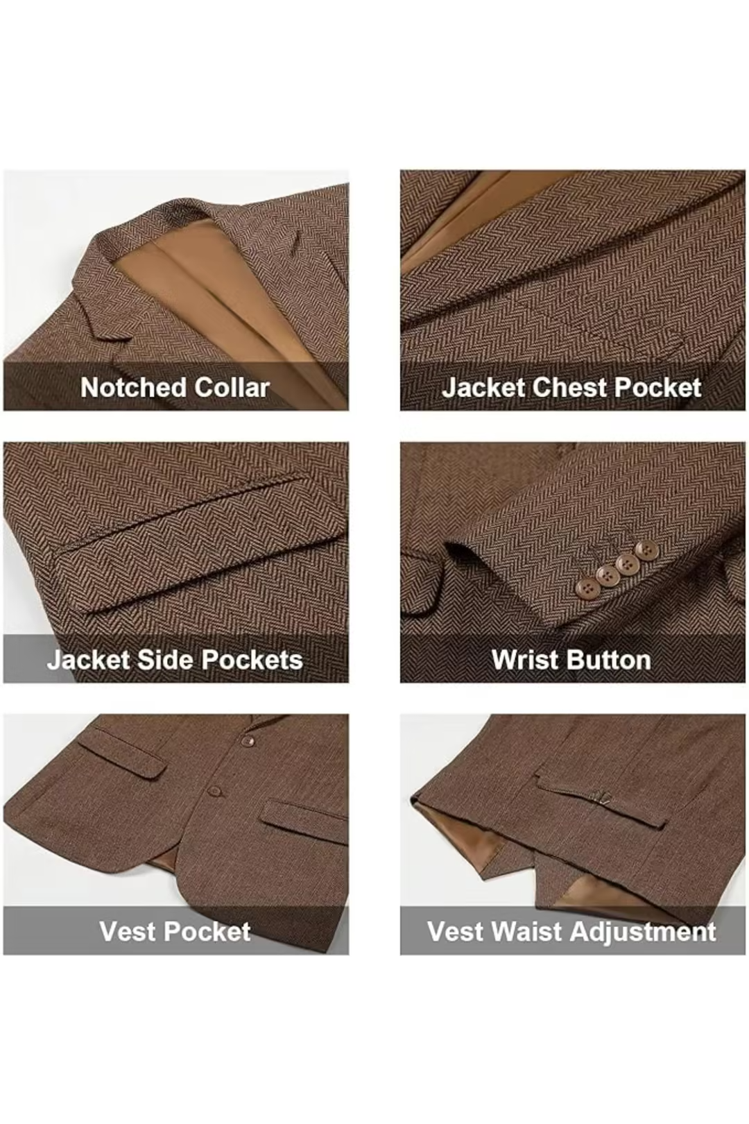 Men's Retro Tweed Herringbone 3 Piece Suit