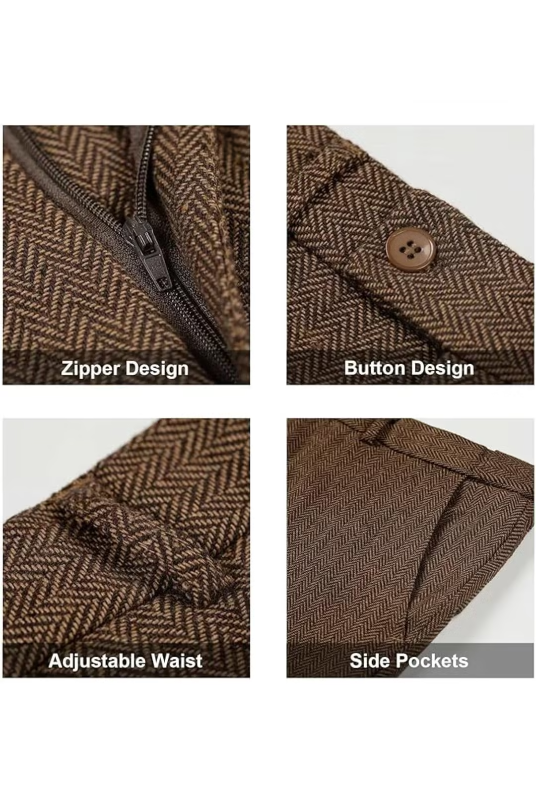 Men's Retro Tweed Herringbone 3 Piece Suit