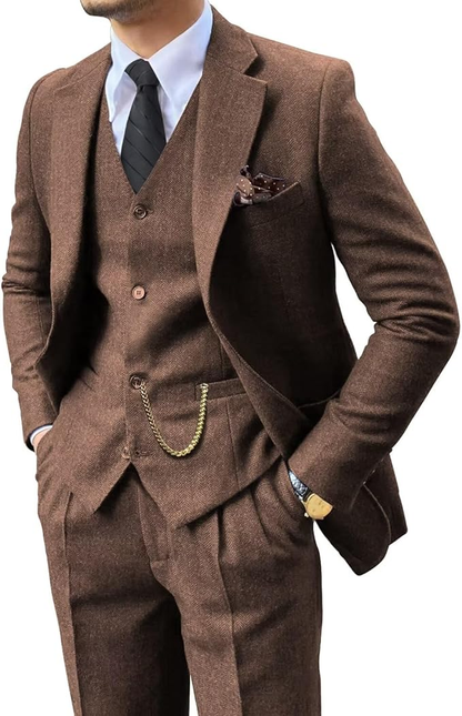 Men's Retro Tweed Herringbone 3 Piece Suit