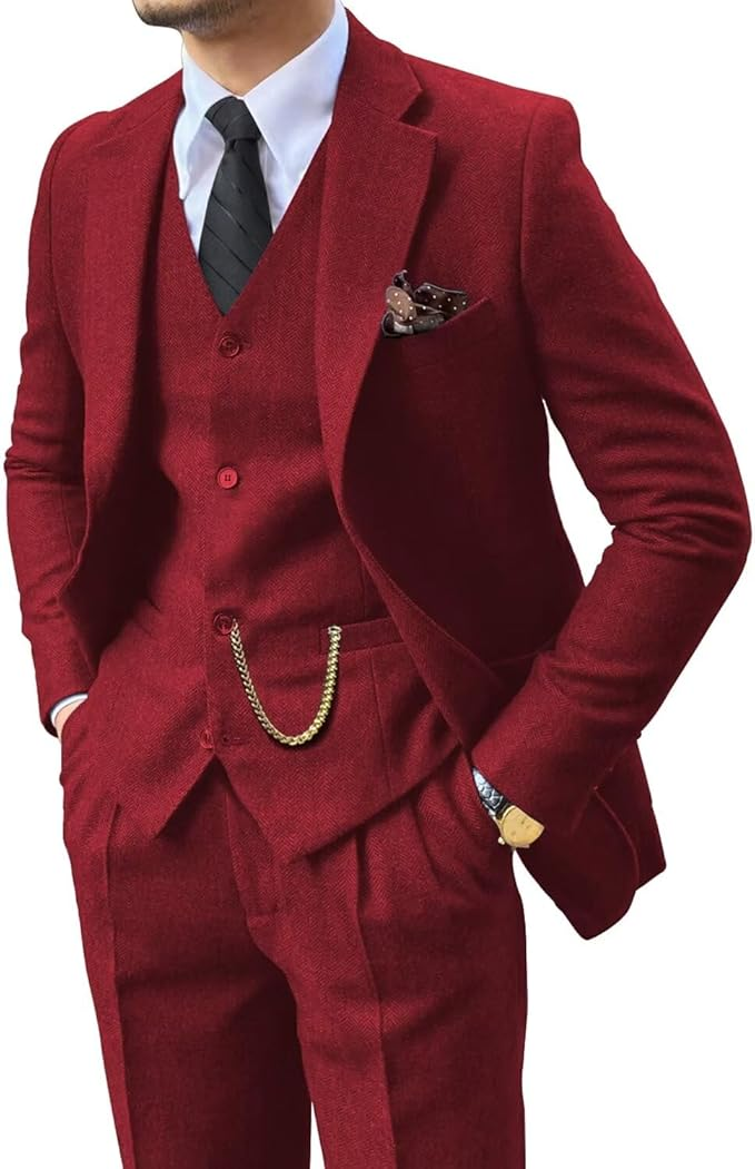 Men's Retro Tweed Herringbone 3 Piece Suit