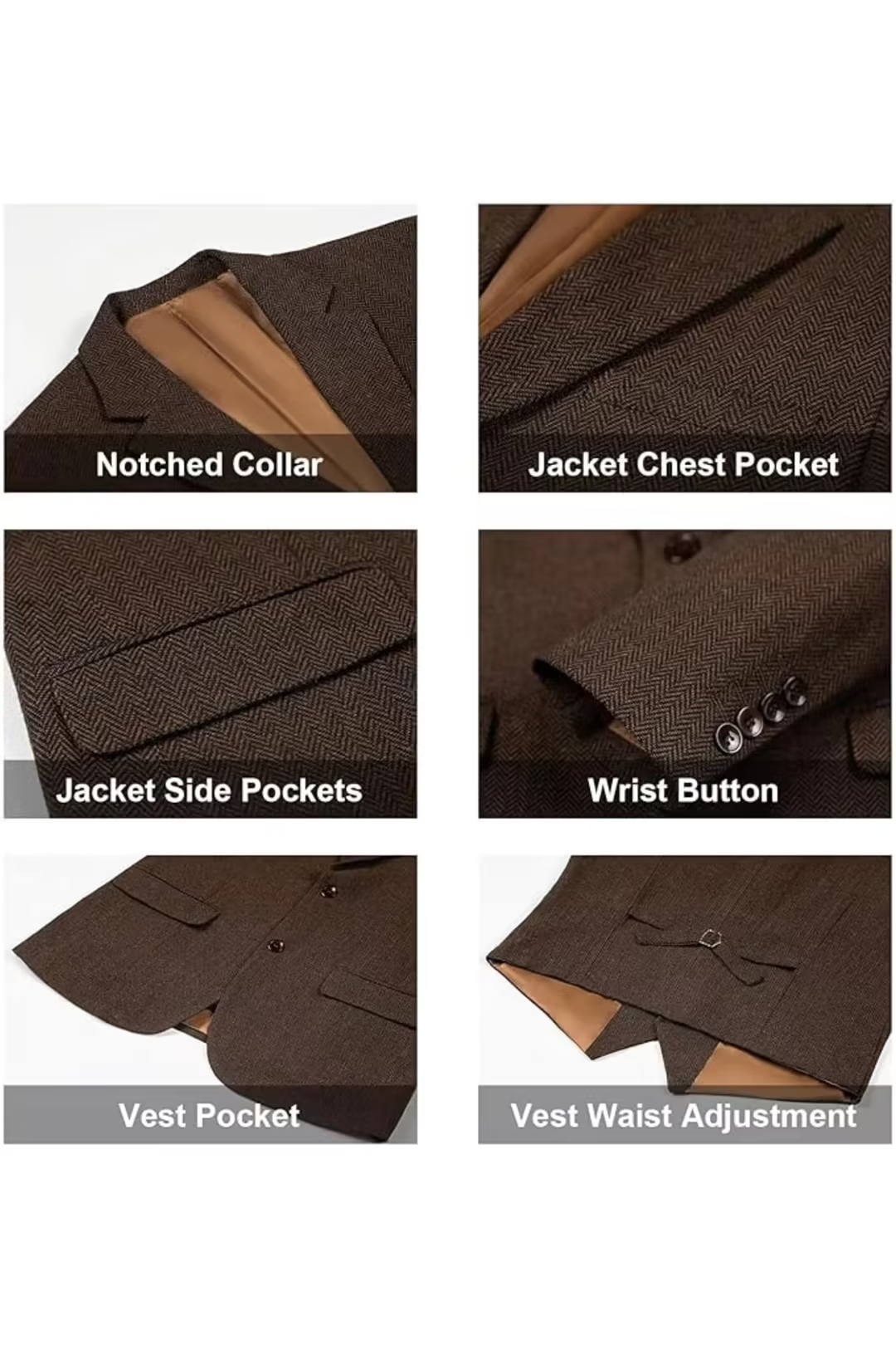 Men's Retro Tweed Herringbone 3 Piece Suit