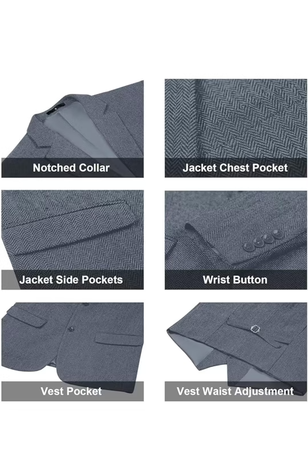 Men's Retro Tweed Herringbone 3 Piece Suit