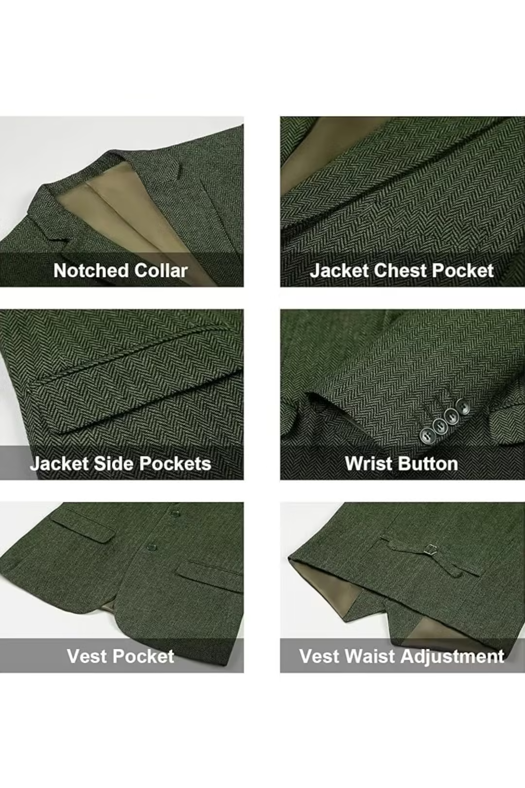 Men's Retro Tweed Herringbone 3 Piece Suit