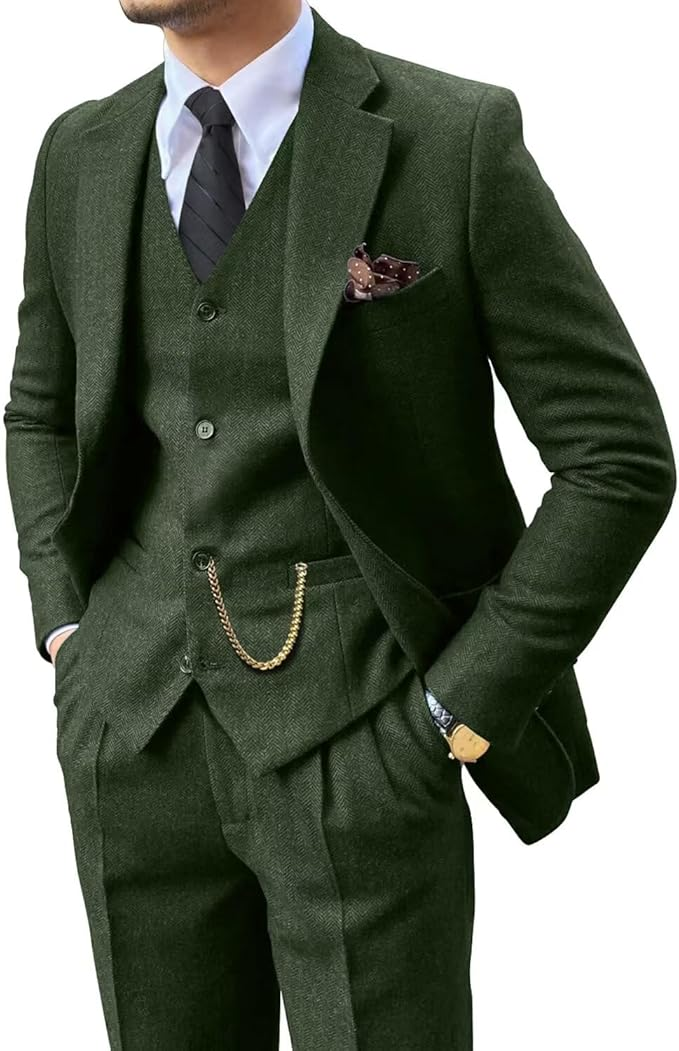 Men's Retro Tweed Herringbone 3 Piece Suit