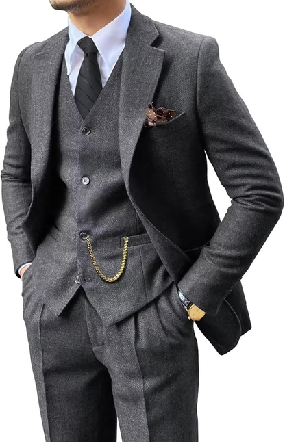 Men's Retro Tweed Herringbone 3 Piece Suit