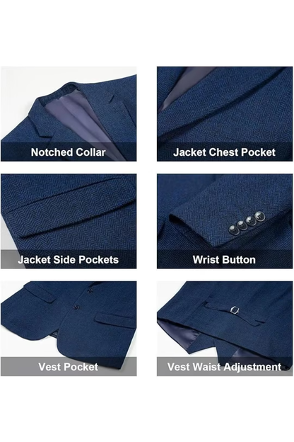 Men's Retro Tweed Herringbone 3 Piece Suit