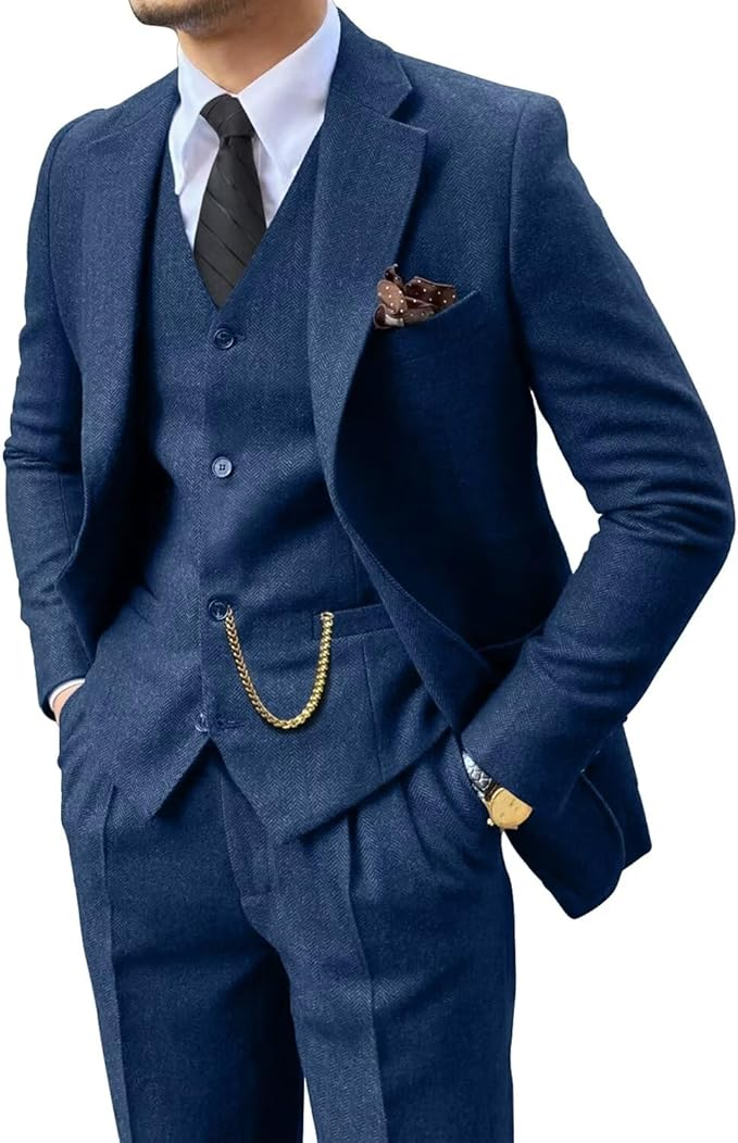 Men's Retro Tweed Herringbone 3 Piece Suit